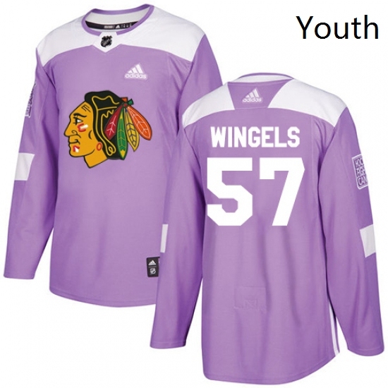 Youth Adidas Chicago Blackhawks 57 Tommy Wingels Authentic Purple Fights Cancer Practice NHL Jersey